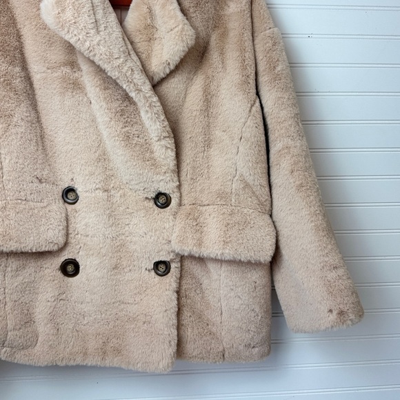 Free People Kate Faux Fur Double Breasted Teddy Coat Apricot Sz XS - Picture 5 of 13